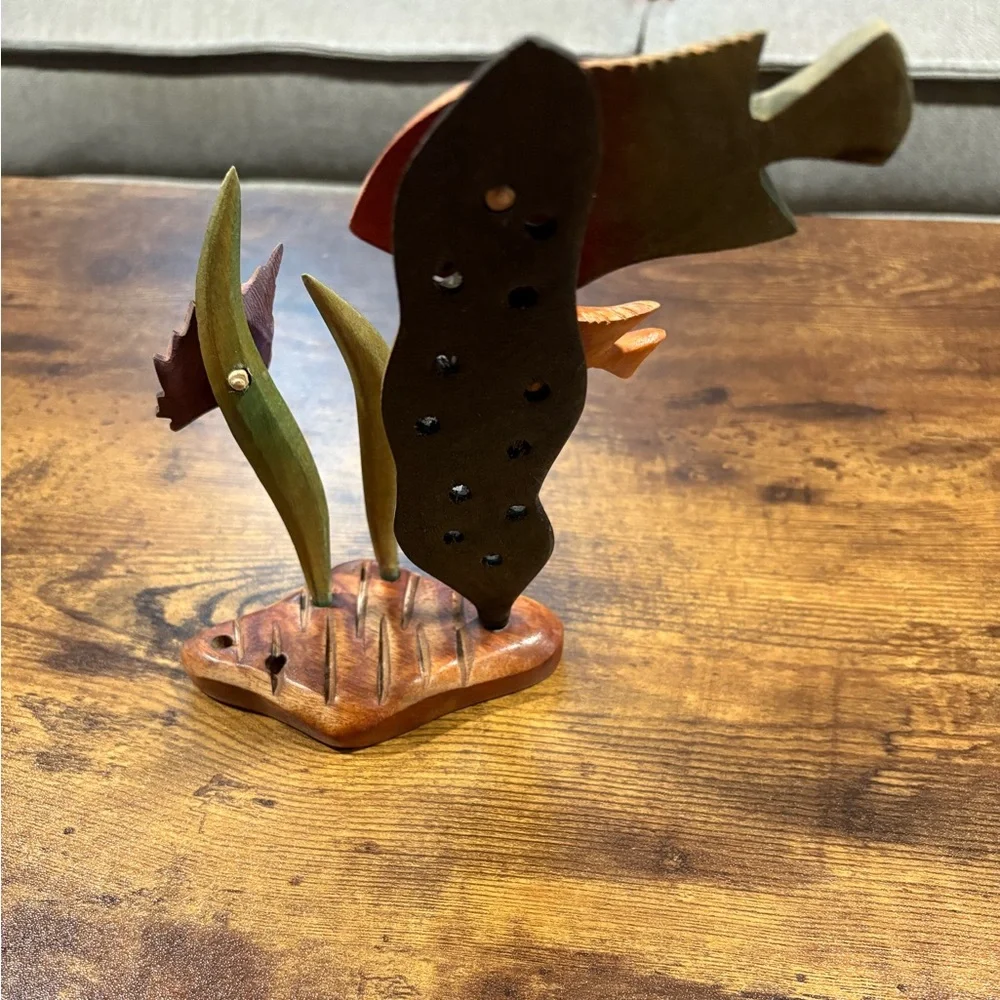 Wooden Fish Sculpture Handcrafted in the Bahamas- Multicolor